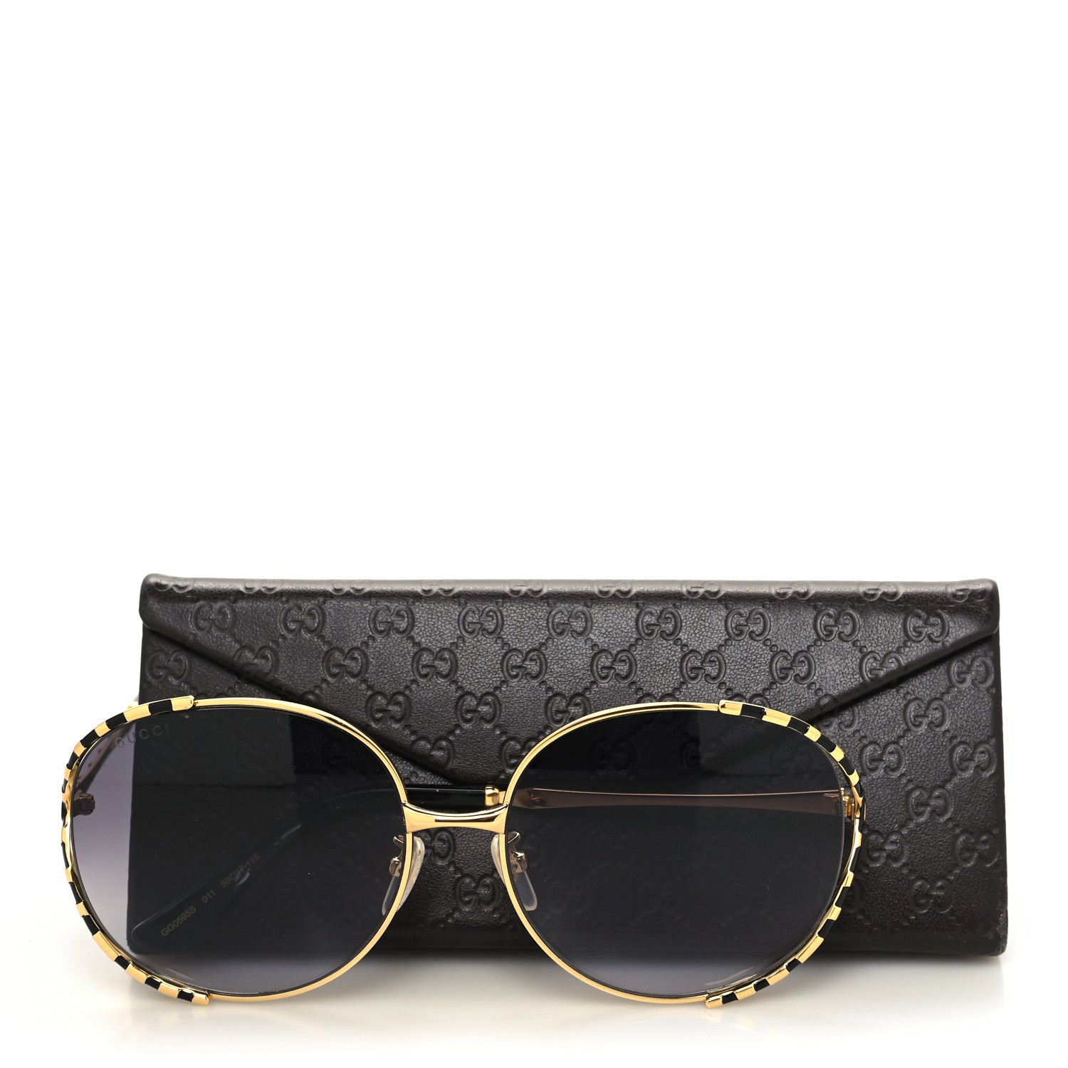 Gucci Metal Round Frame GG0595S Sunglasses Gold Black 6 of 6