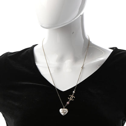 Chanel Resin Crystal CC Heart Necklace Pearly White Gold 2 of 5