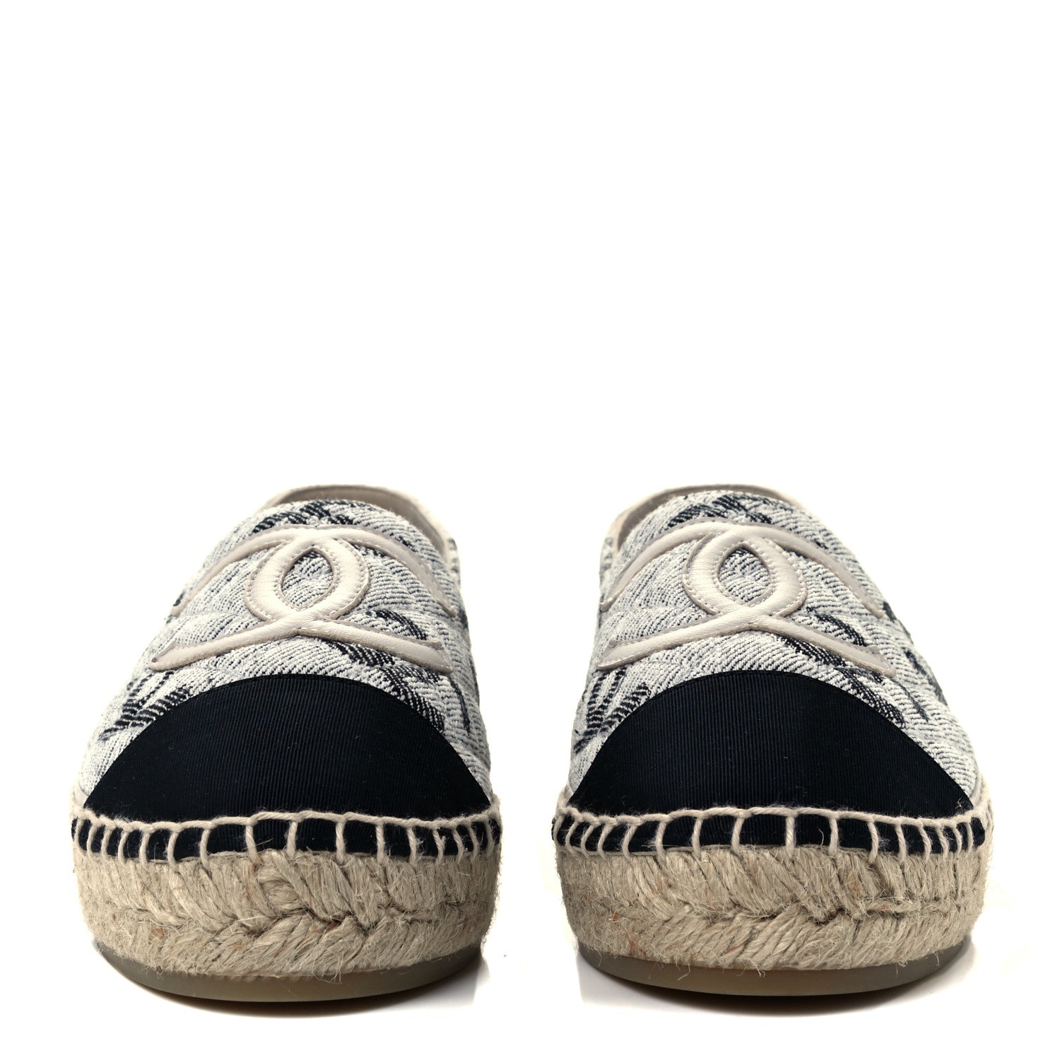 Chanel Cotton Jacquard Grosgrain CC Print Espadrilles 36 Grey Black 3 of 13