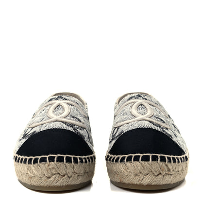 Chanel Cotton Jacquard Grosgrain CC Print Espadrilles 36 Grey Black 3 of 13