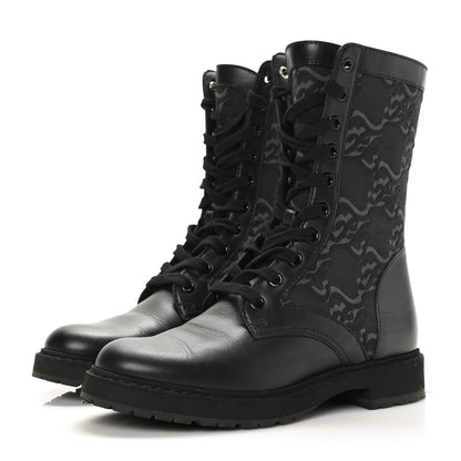 Fendi Vitello Fabric Jacquard Karligraphy Embroidered Womens Combat Boots 37 Black 3 of 6