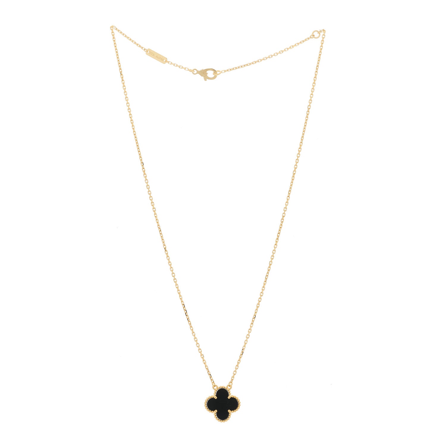 Van Cleef & Arpels 18K Yellow Gold Black Onyx Vintage Alhambra Pendant Necklace 3 of 6