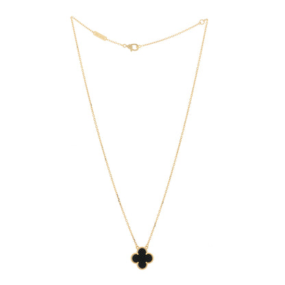 Van Cleef & Arpels 18K Yellow Gold Black Onyx Vintage Alhambra Pendant Necklace 3 of 6