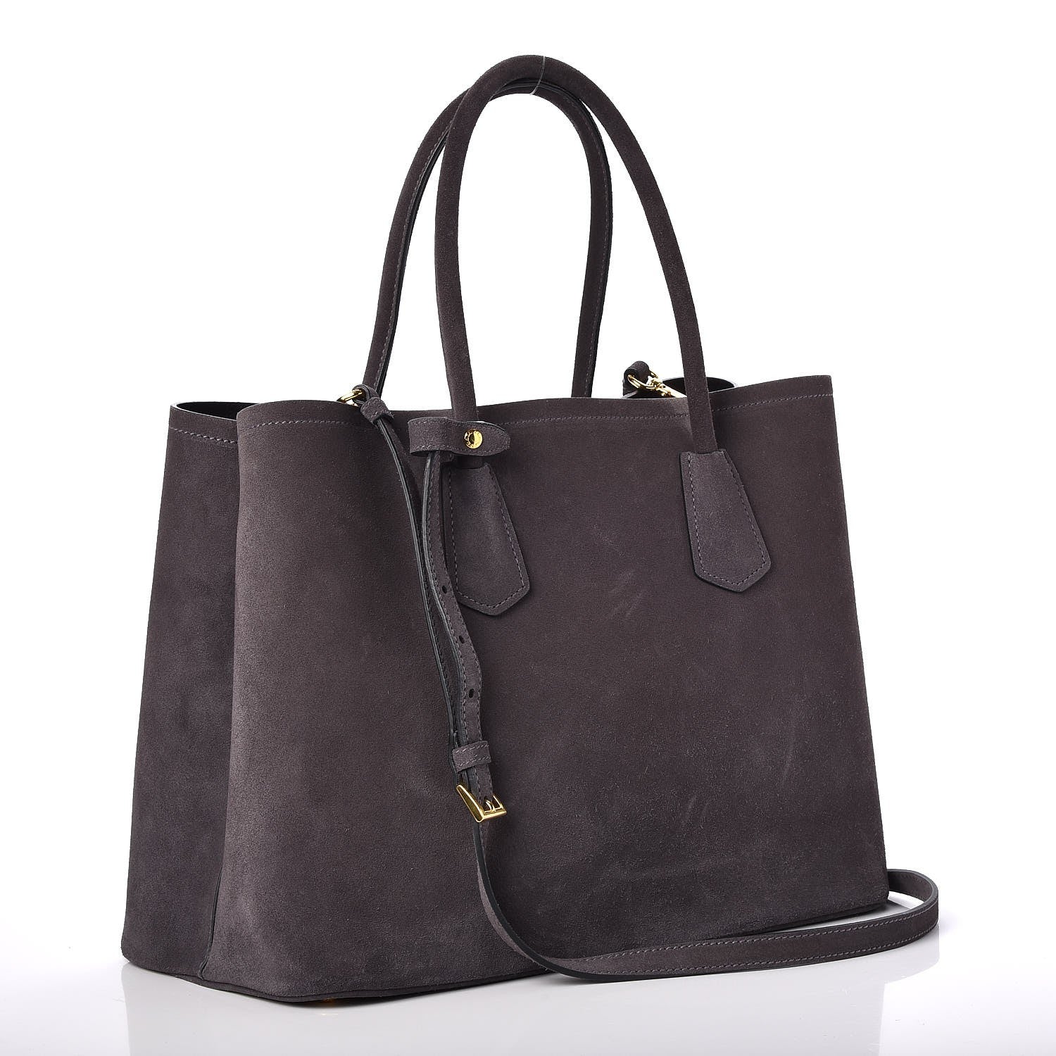 Prada Scamosciato Suede Medium Double Bag Tote Grigio 3 of 8