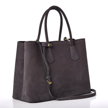 Prada Scamosciato Suede Medium Double Bag Tote Grigio 3 of 8