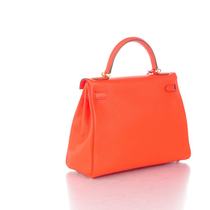 Hermes Taurillon Clemence Kelly Retourne 32 Orange Poppy 3 of 28