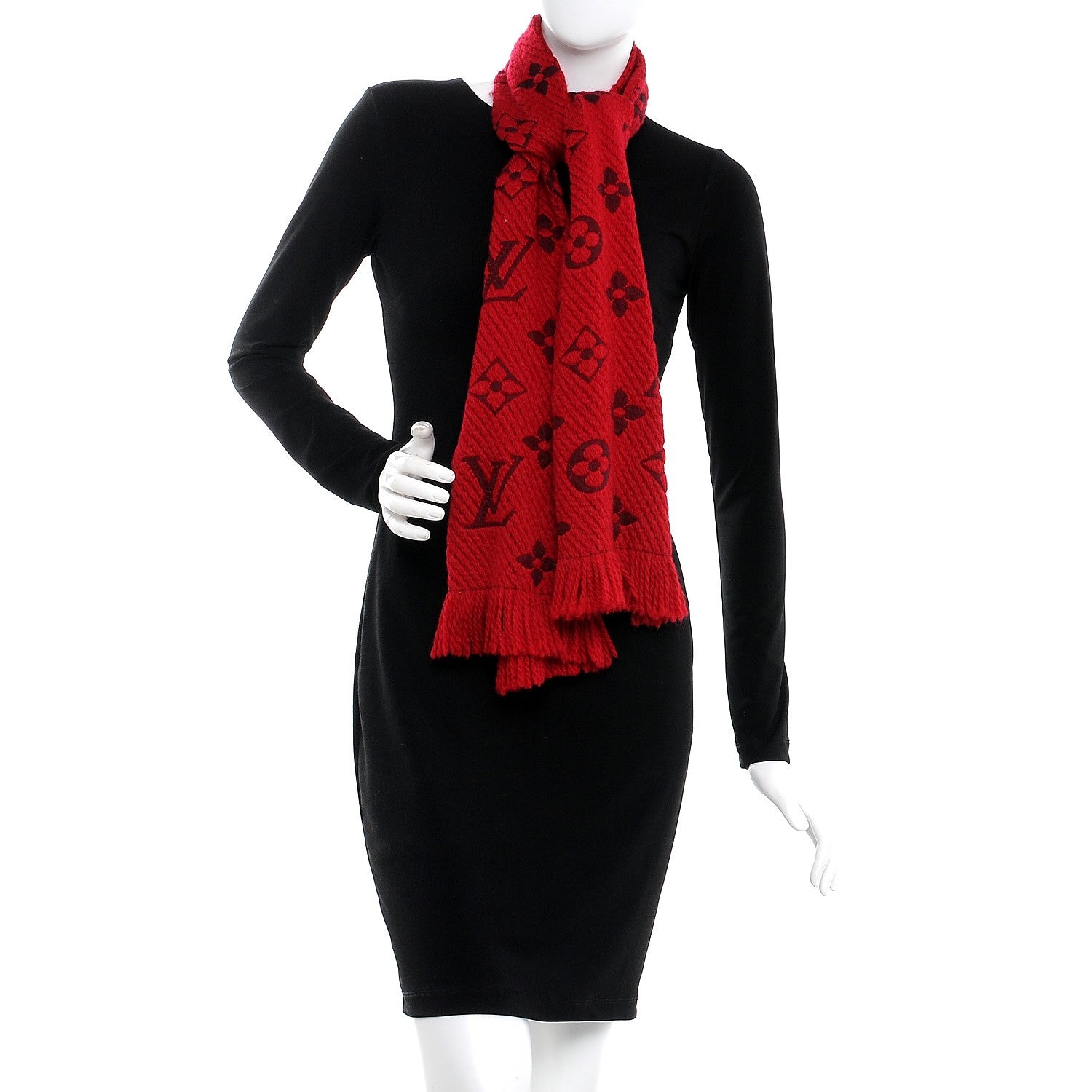 Louis Vuitton Wool Silk Logomania Scarf Rubis 2 of 4