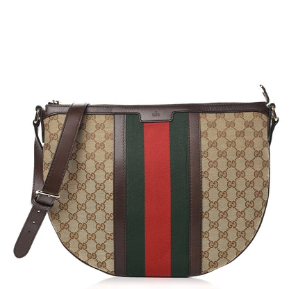 Gucci Monogram Vintage Web Medium Half Moon Hobo Dark Brown 1 of 11