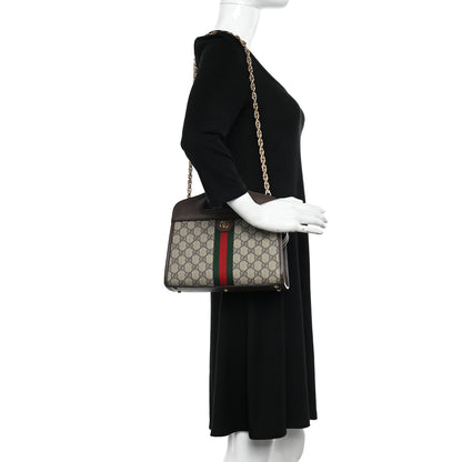 Gucci GG Supreme Monogram Textured Dollar Calfskin Web Small Ophidia Slip Handle Tote Beige Ebony New Acero 2 of 10