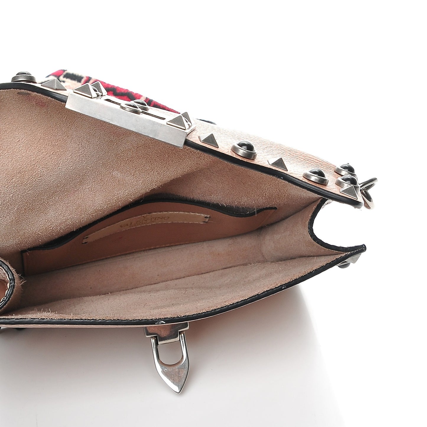 Grained Calfskin Onyx Small Guitar Strap Rockstud Rolling Shoulder Flap Bag Soft Noisette