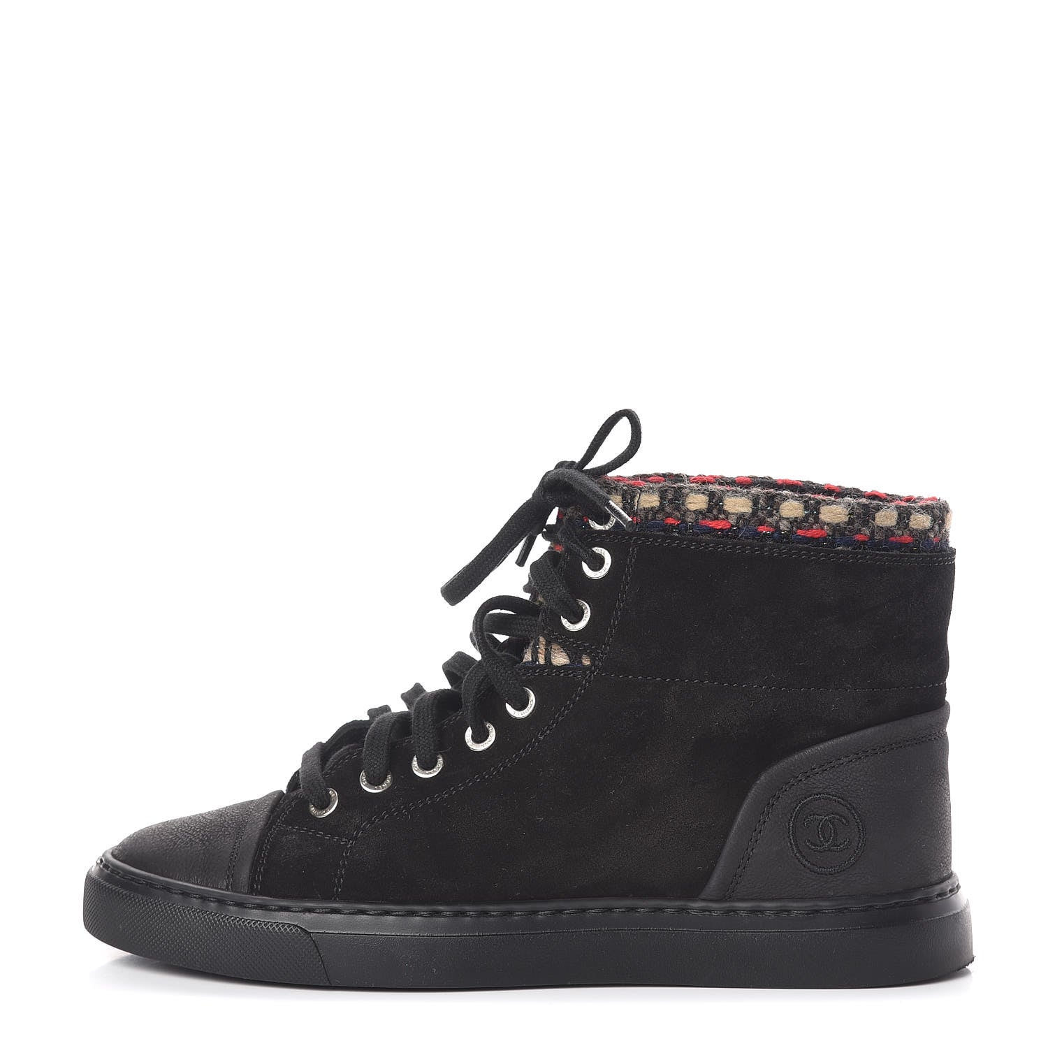 Chanel Suede Calfskin Tweed High Top Sneakers 36.5 Black 1 of 16