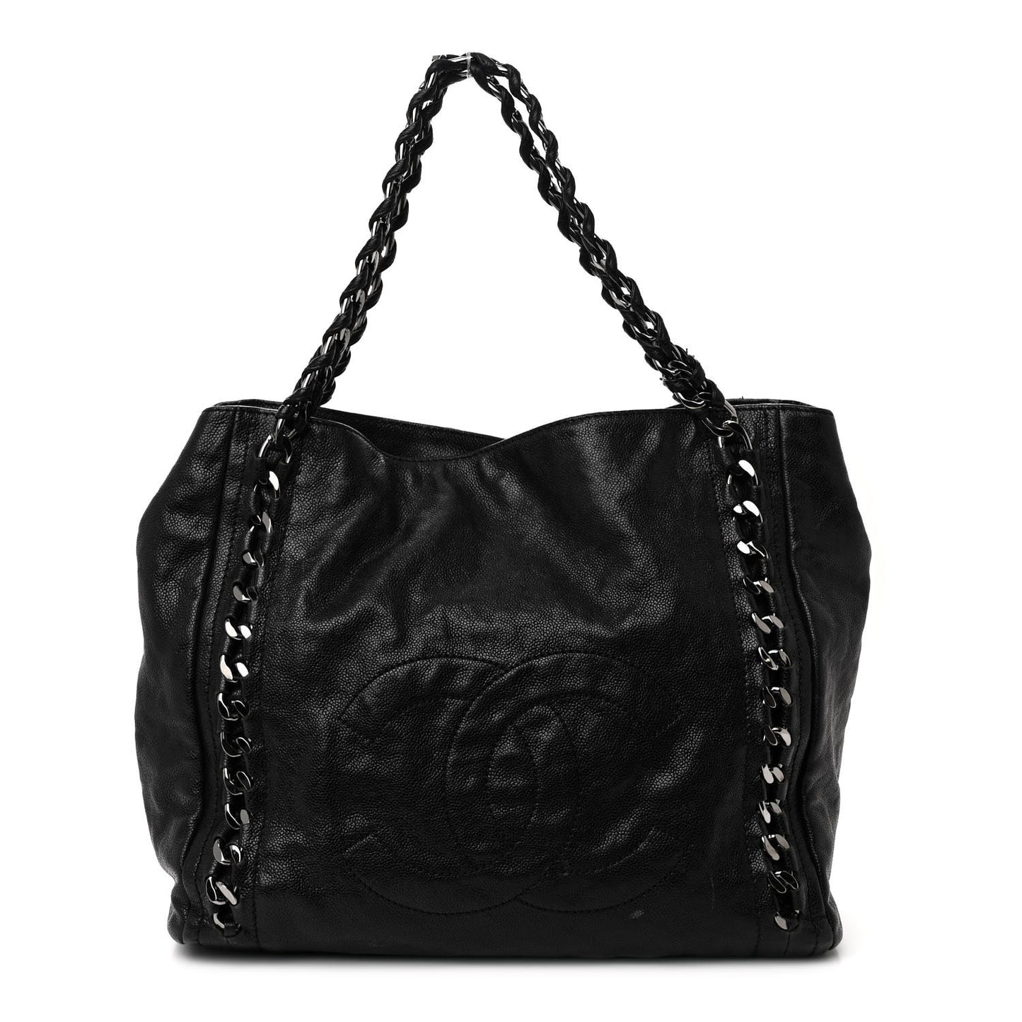 Glazed Calfskin Modern Chain Tote Black
