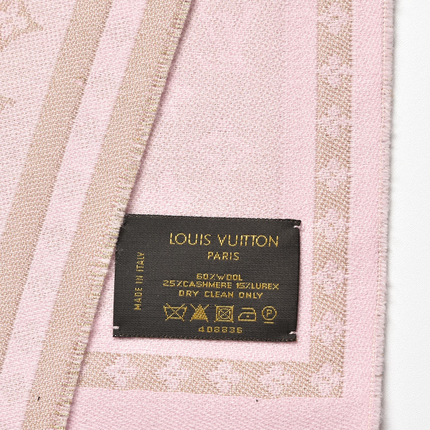 Louis Vuitton Wool Cashmere Lurex Monogram Scarf Pink 4 of 4