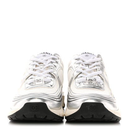 Chanel Fabric Laminated Calfskin Stretch CC Sneakers 41 White Silver 3 of 11