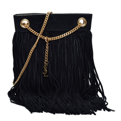 Saint Laurent Suede Calfskin Small Grace Fringed Hobo Bag Rope Black 1 of 8