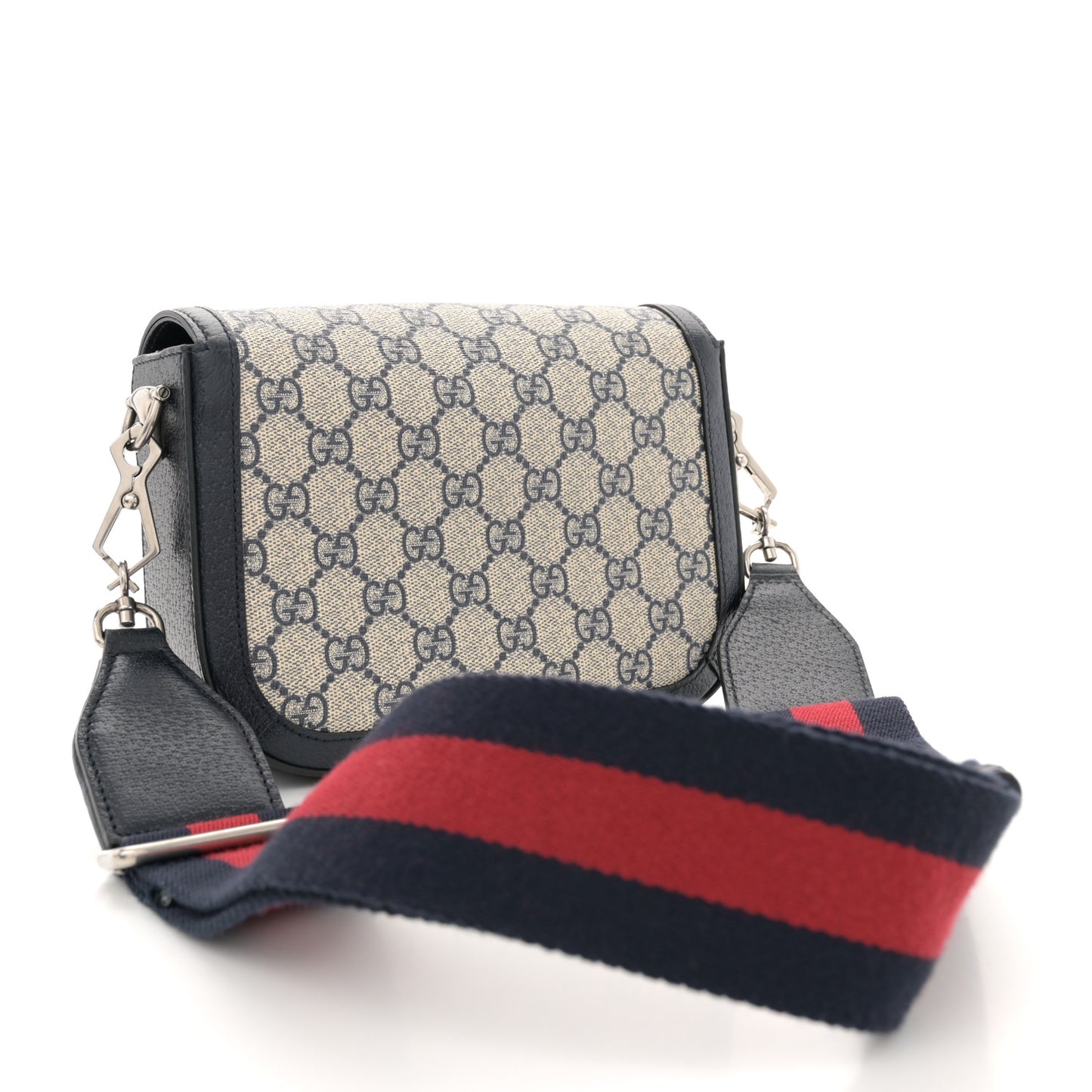 GG Supreme Monogram Textured Dollar Calfskin Web Mini Horsebit 1955 Shoulder Bag Beige Blue