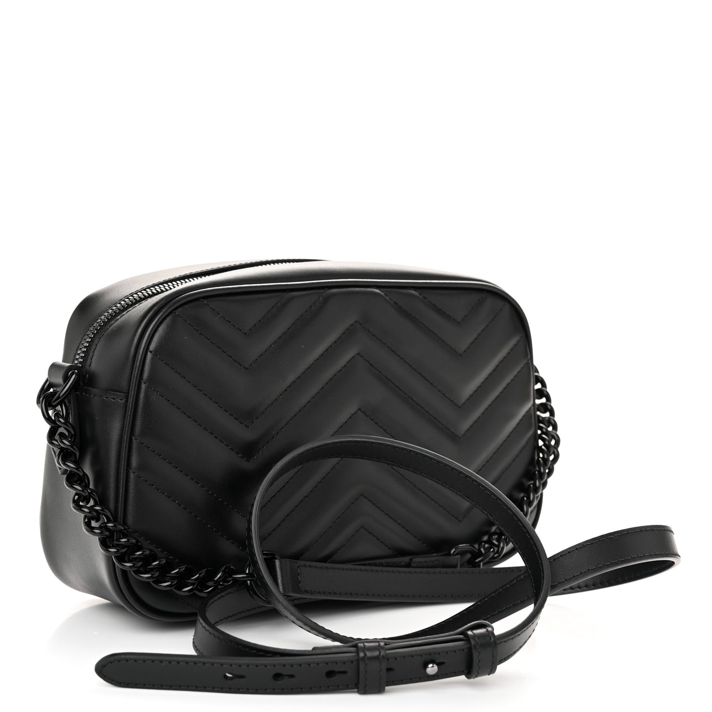 Calfskin Matelasse Monochrome Small GG Marmont Chain Shoulder Bag Black