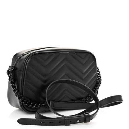 Gucci Calfskin Matelasse Monochrome Small GG Marmont Chain Shoulder Bag Black 3 of 11