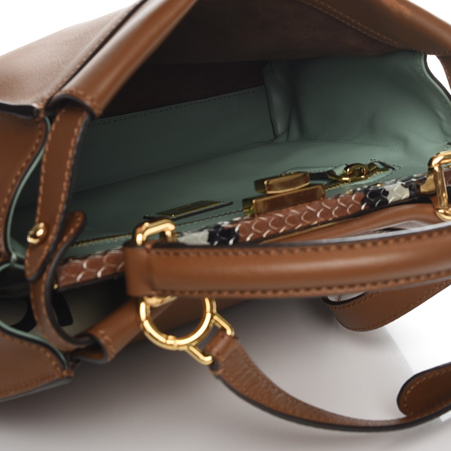 Fendi Vitello Seta Shiny Nappa Ayers Medium Peekaboo Iconic Satchel Brownie Menta 6 of 9