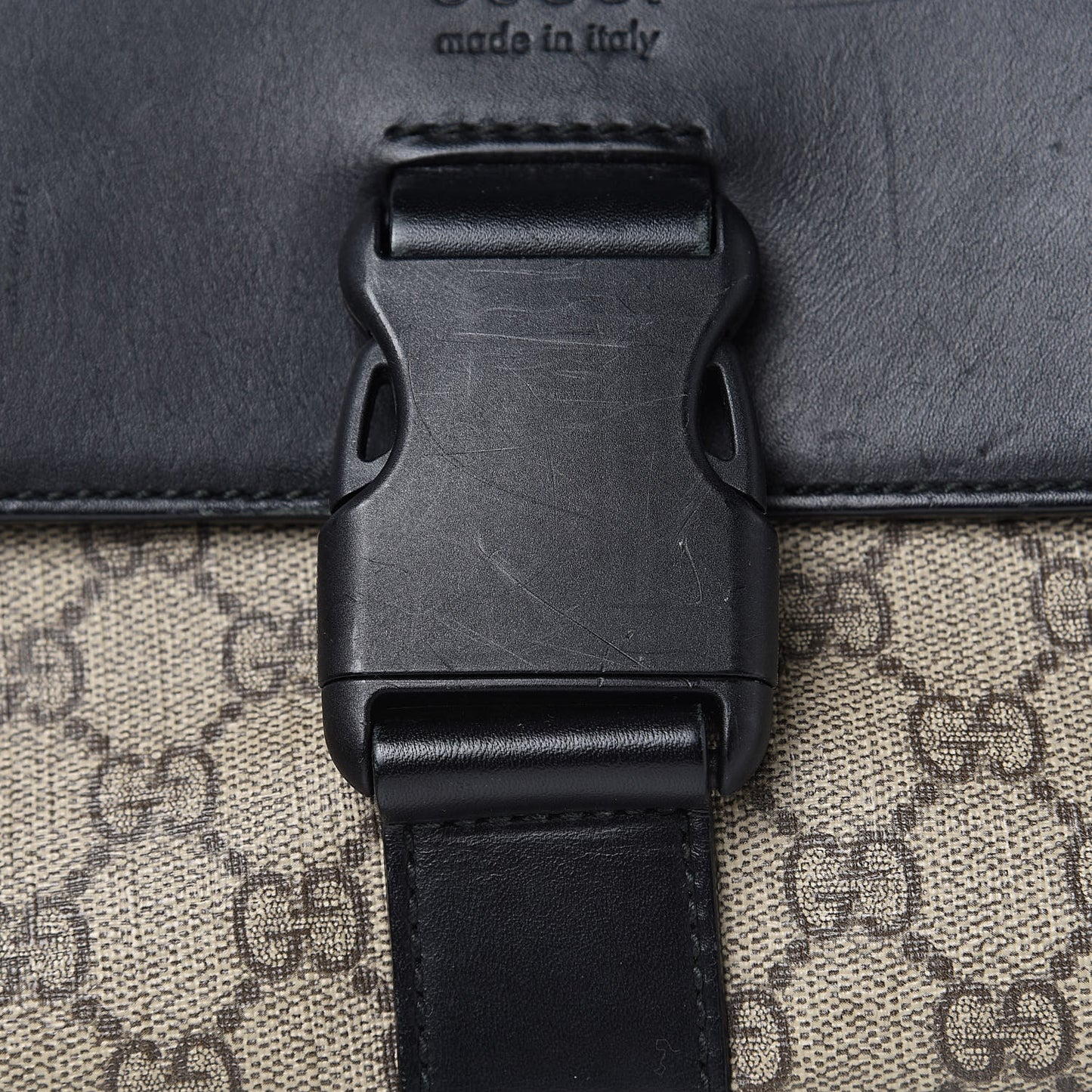 GG Supreme Monogram Single Buckle Flap Messenger Bag Beige Black