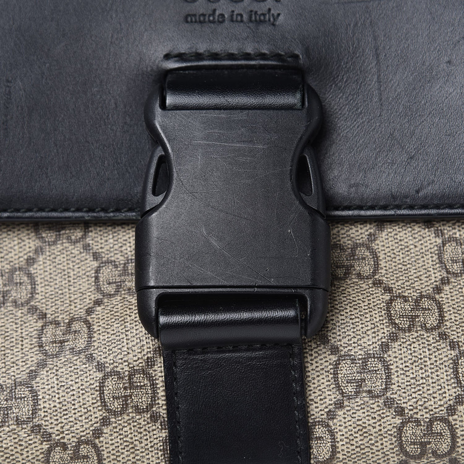 Gucci GG Supreme Monogram Single Buckle Flap Messenger Bag Beige Black 11 of 16