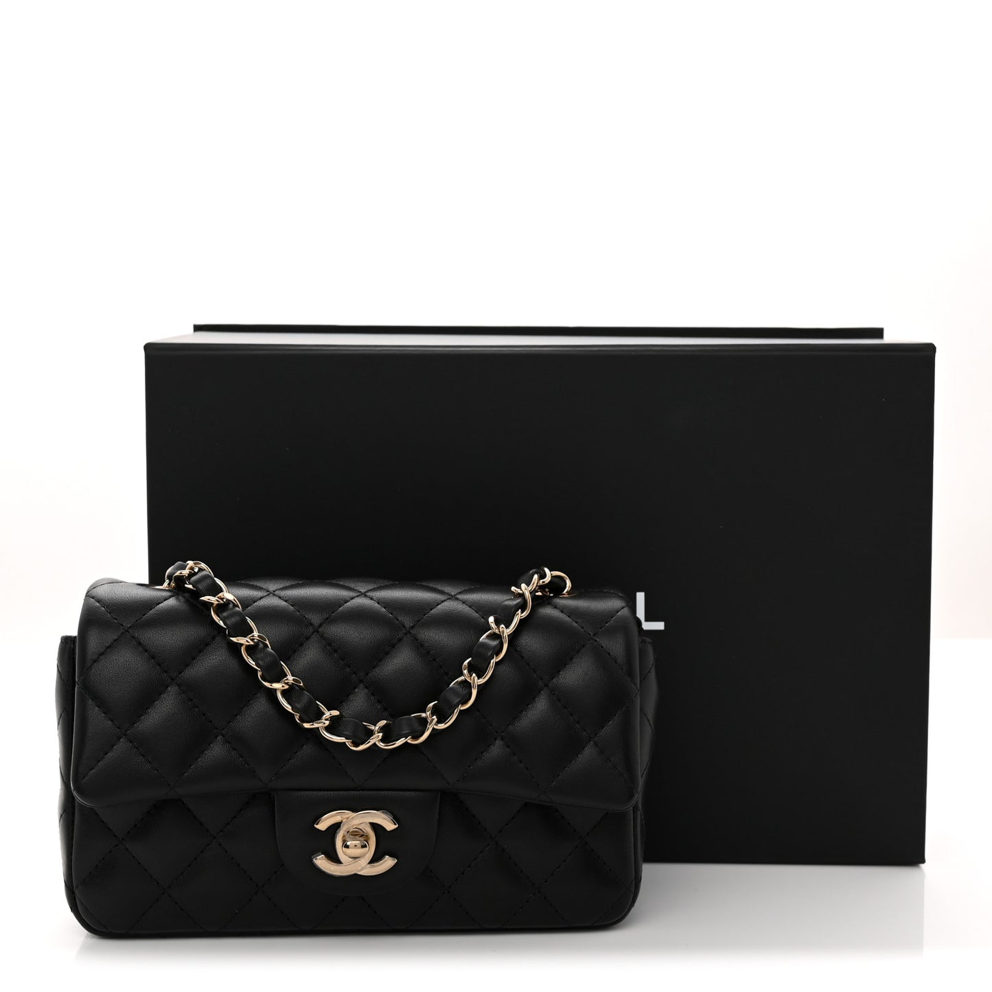 Lambskin Quilted Mini Rectangular Flap Black