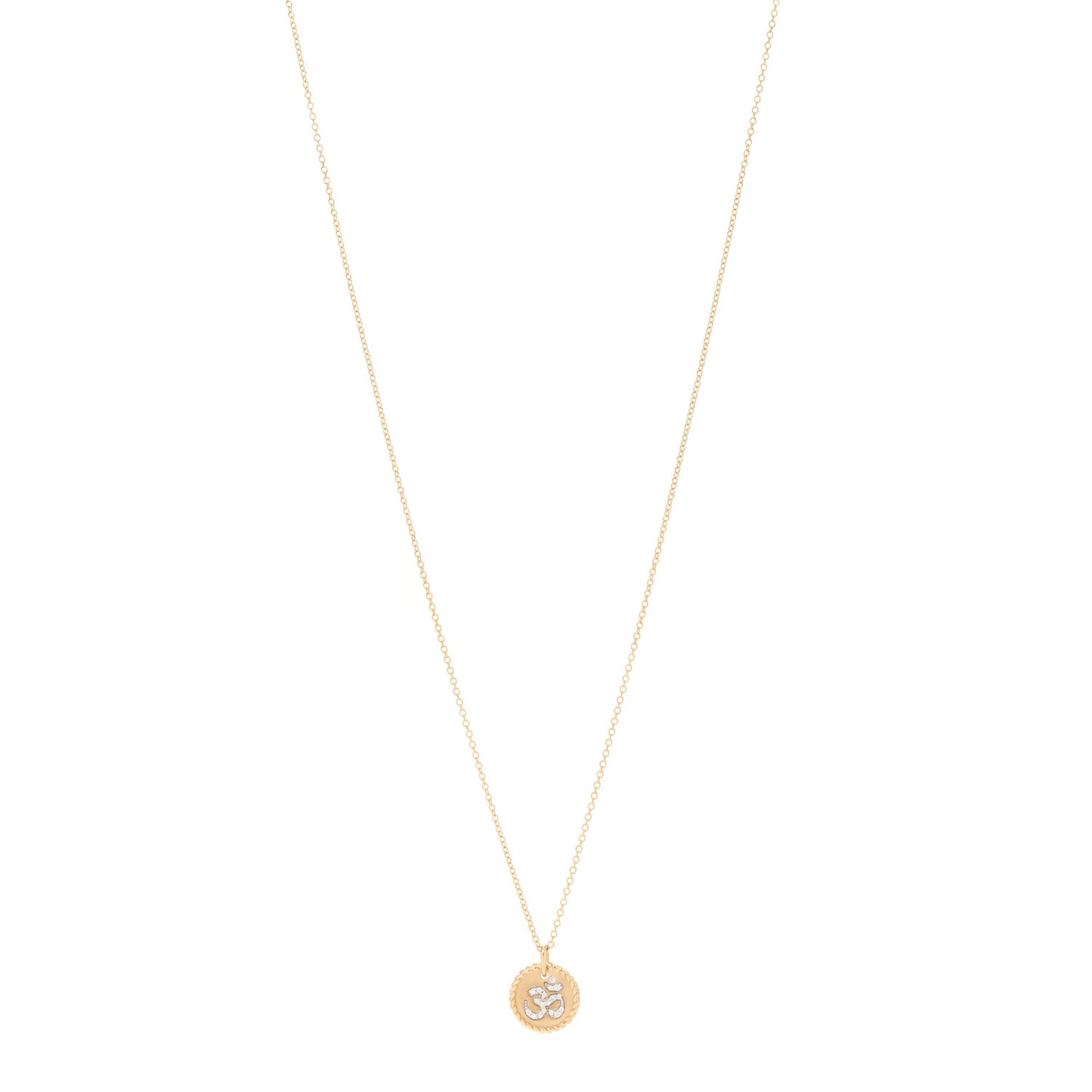 18K Yellow Gold Diamond OM Charm Pendant Necklace