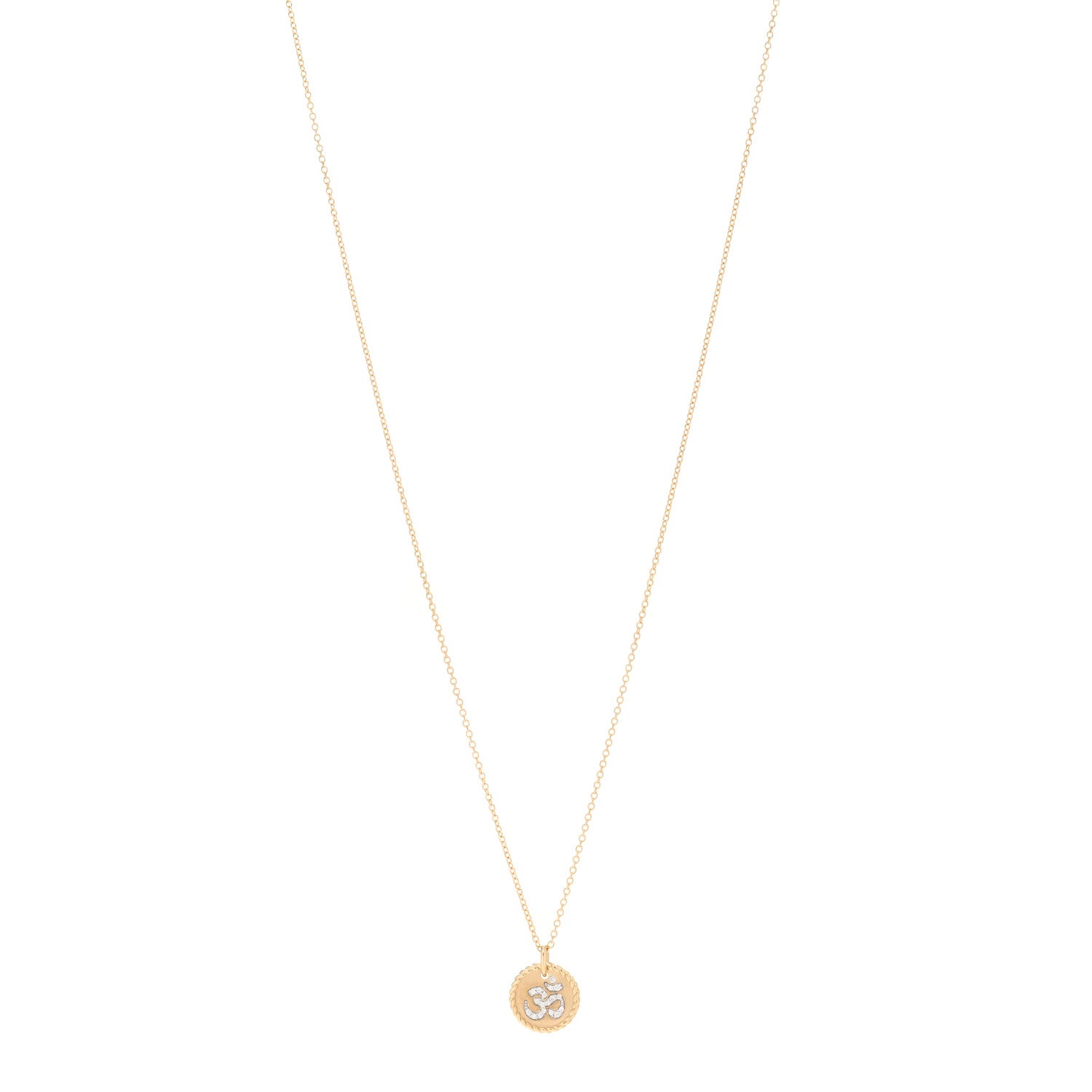 David Yurman 18K Yellow Gold Diamond OM Charm Pendant Necklace 1 of 6