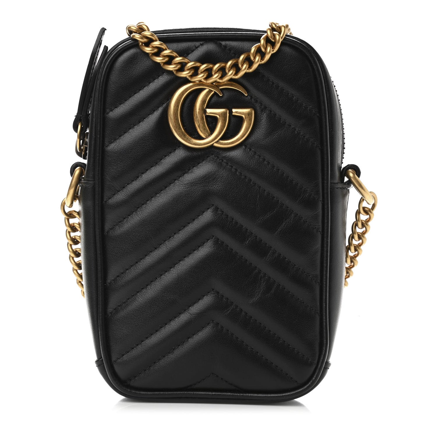 Calfskin Matelasse Mini GG Marmont Crossbody Bag Black