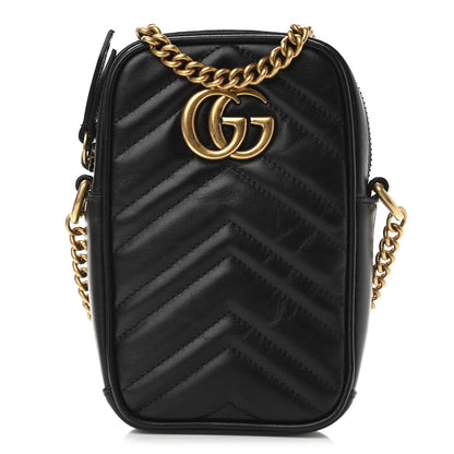 Gucci Calfskin Matelasse Mini GG Marmont Crossbody Bag Black 1 of 11
