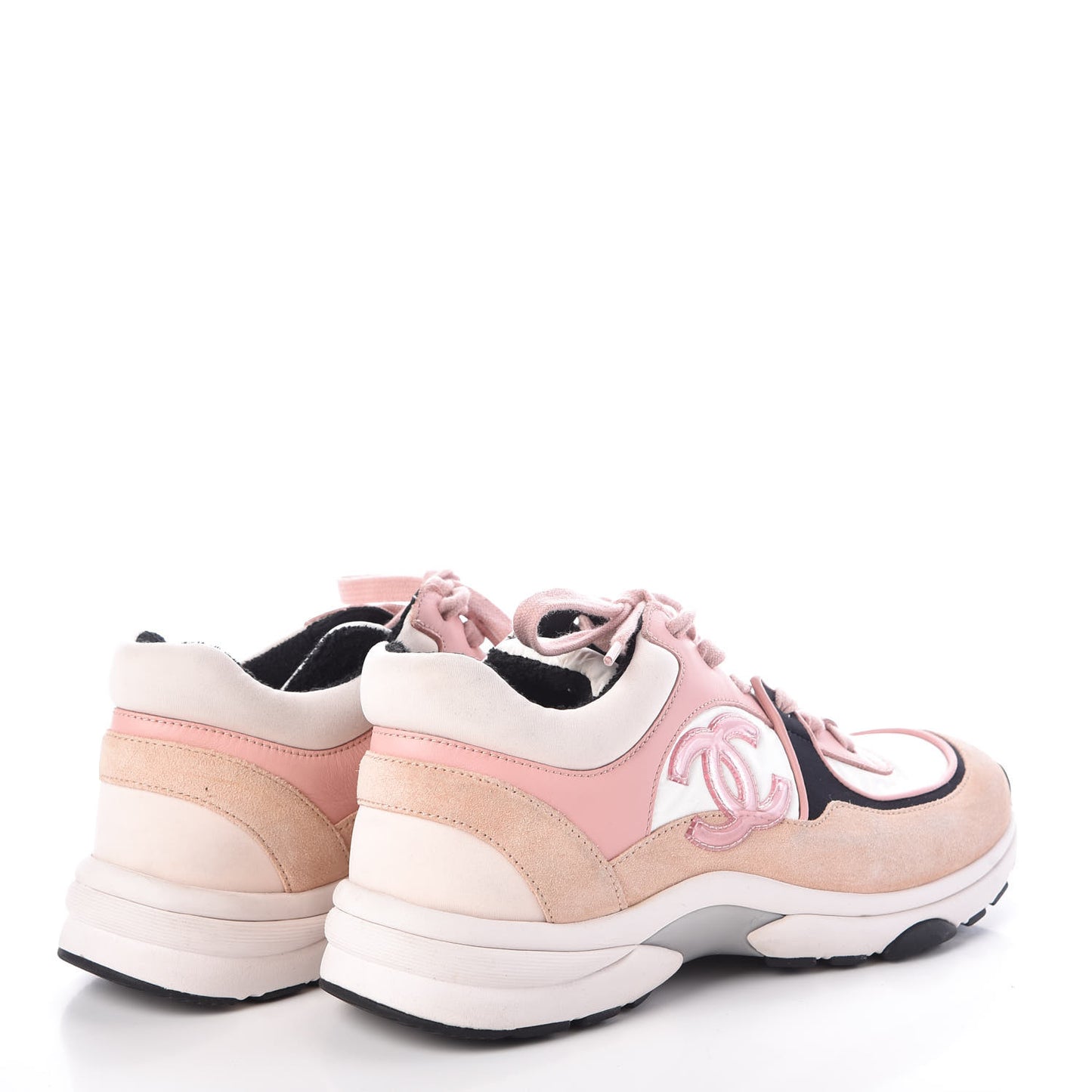 Nylon Lambskin Suede Calfskin CC Sneakers 37.5 Pink