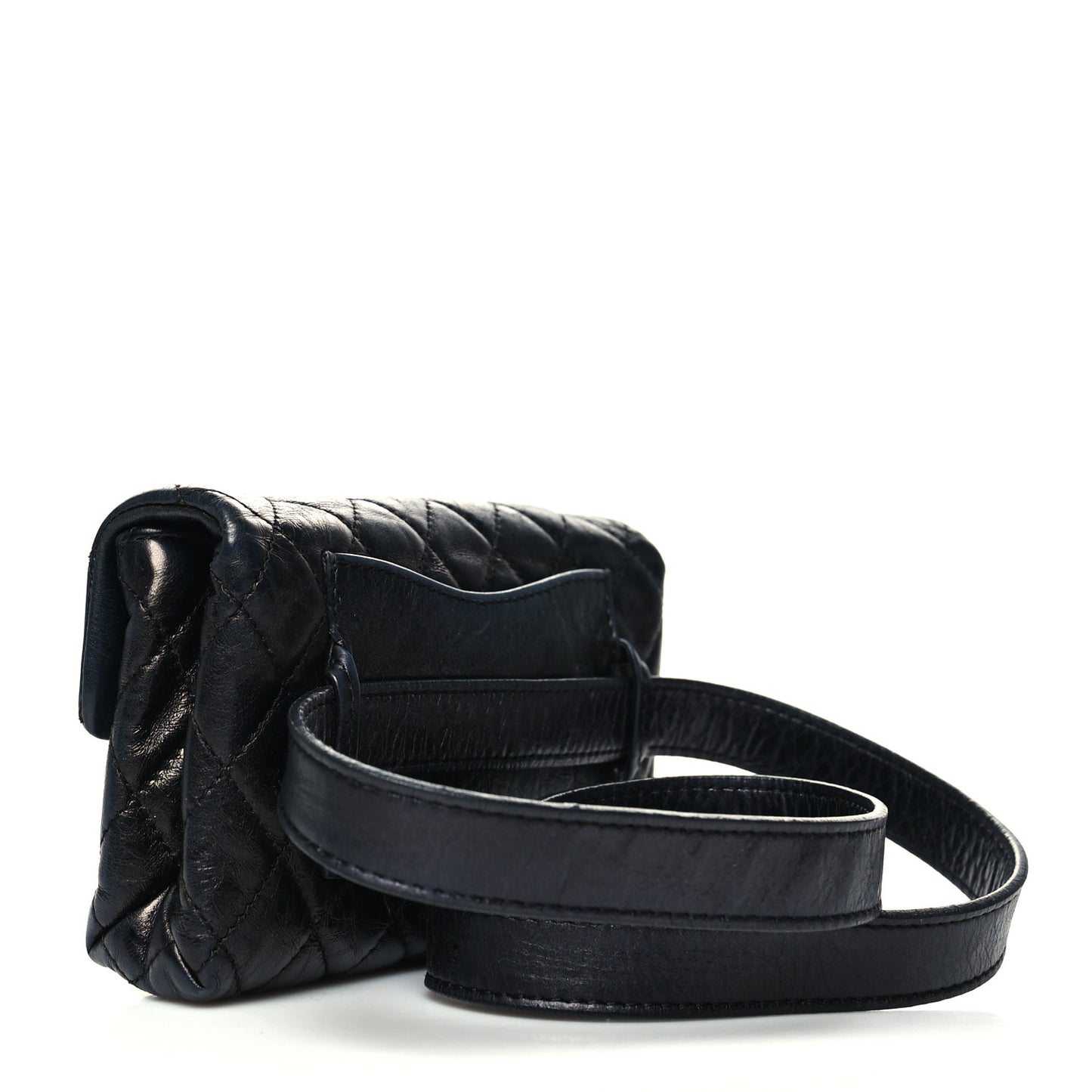 Glazed Aged Calfskin Quilted 2.55 Reissue Flap Belt Bag Clutch Black