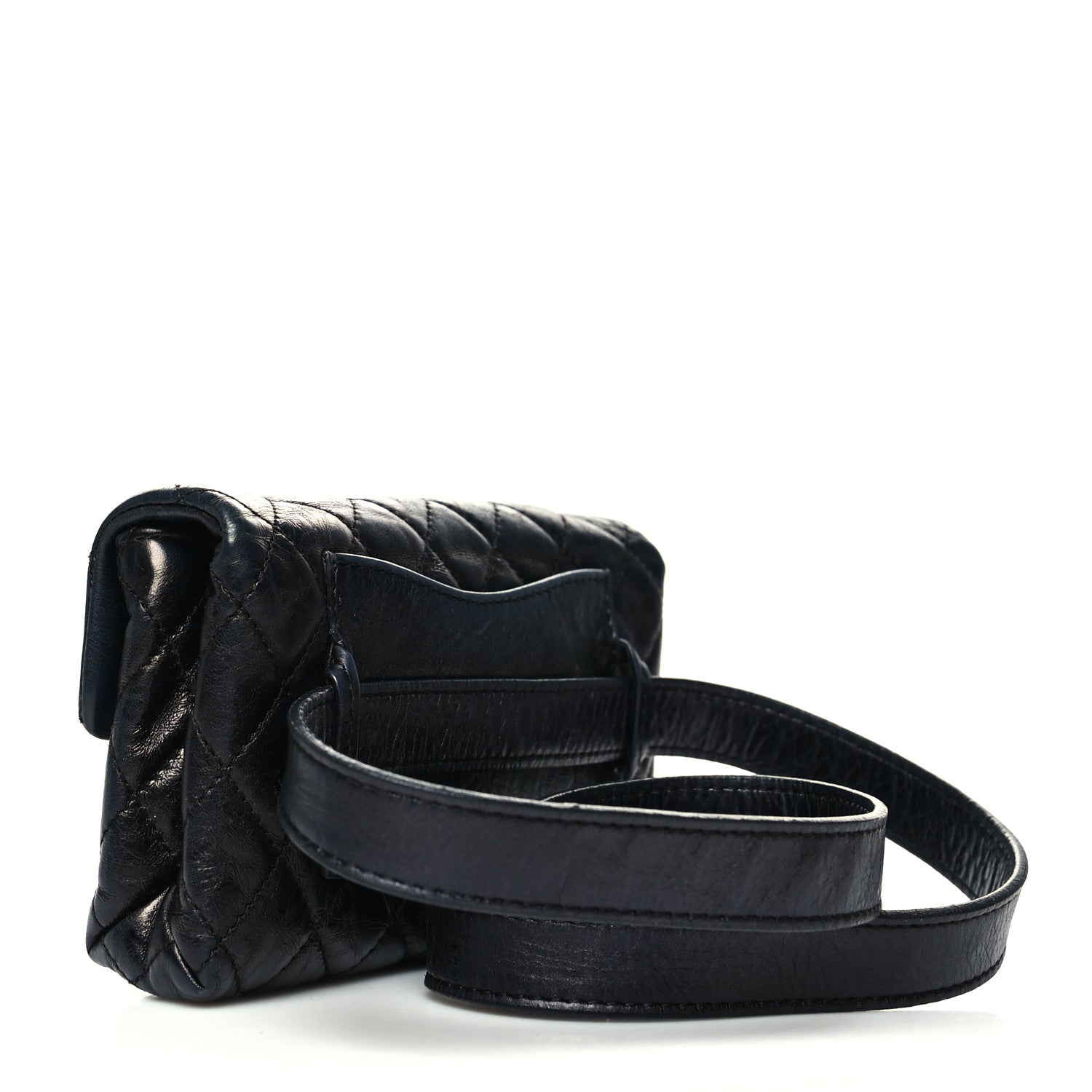 Chanel Glazed Aged Calfskin Quilted 2.55 Reissue Flap Belt Bag Clutch Black 3 of 13