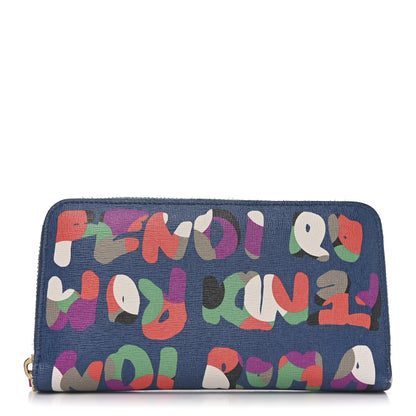 Fendi Vitello Elite Fendi Roma Simply Zip Around Wallet Cobalt Multicolor 1 of 9