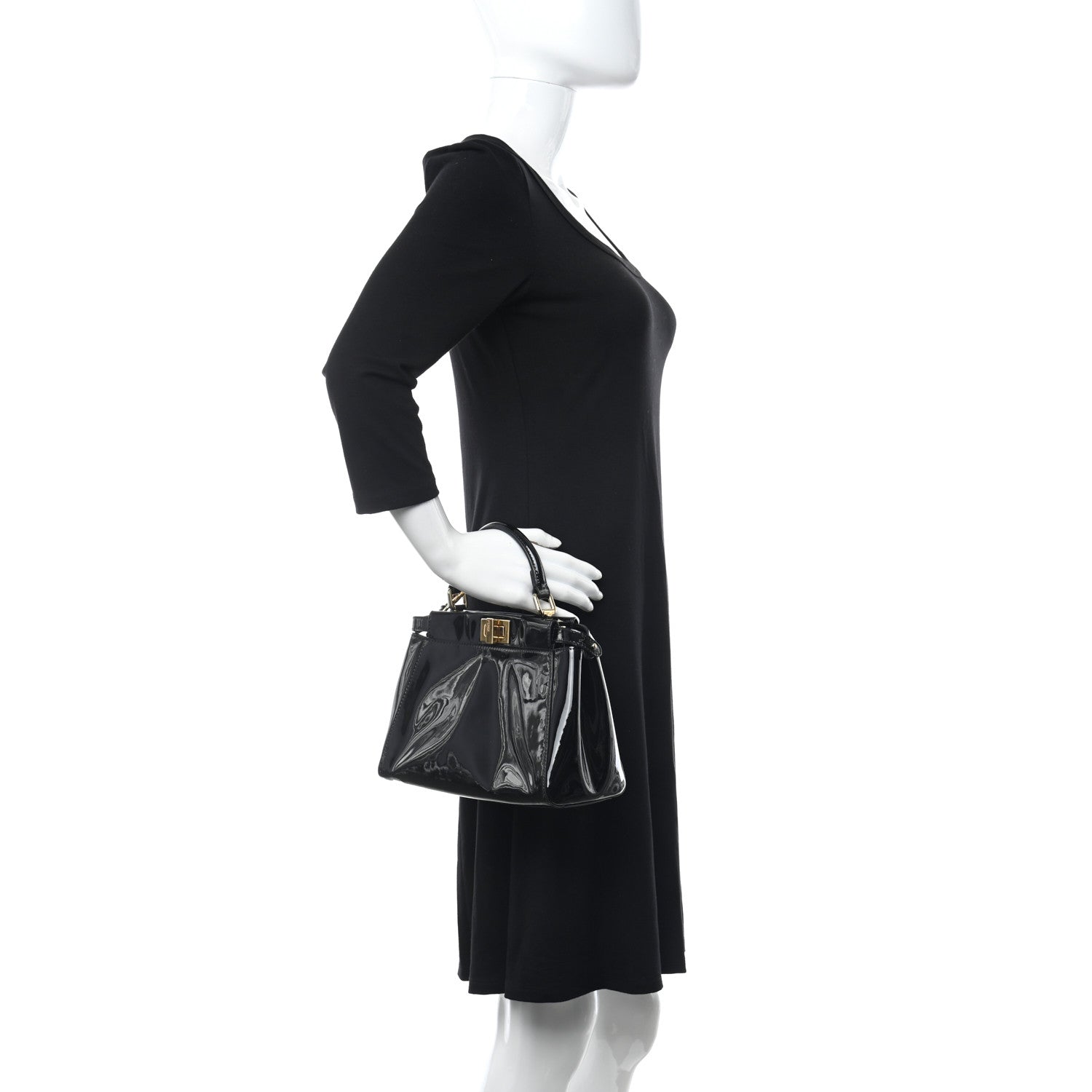 Fendi Vitello Vernice Mou Mini Peekaboo Iconic Satchel Black 2 of 9