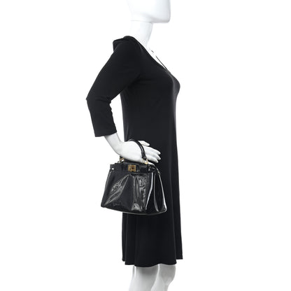 Fendi Vitello Vernice Mou Mini Peekaboo Iconic Satchel Black 2 of 9