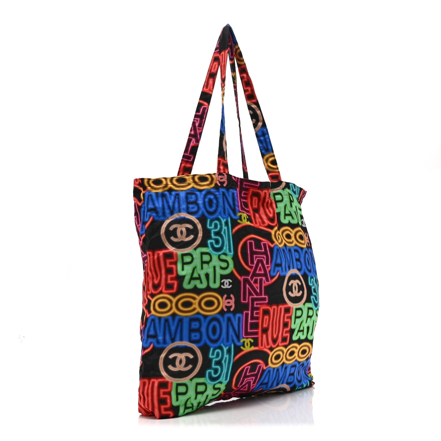 Chanel Caviar Fabric Graffiti Foldable Tote Bag With Chain Black Multicolor 5 of 19