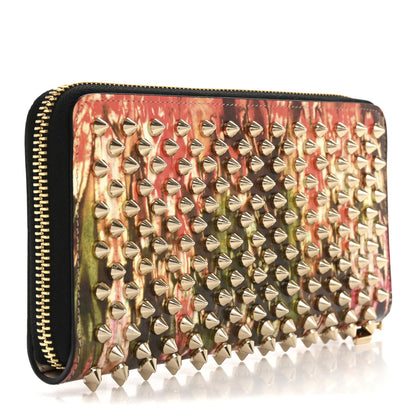 Christian Louboutin Patent Bazin Spikes Panettone Zip Wallet Pompadour 3 of 12