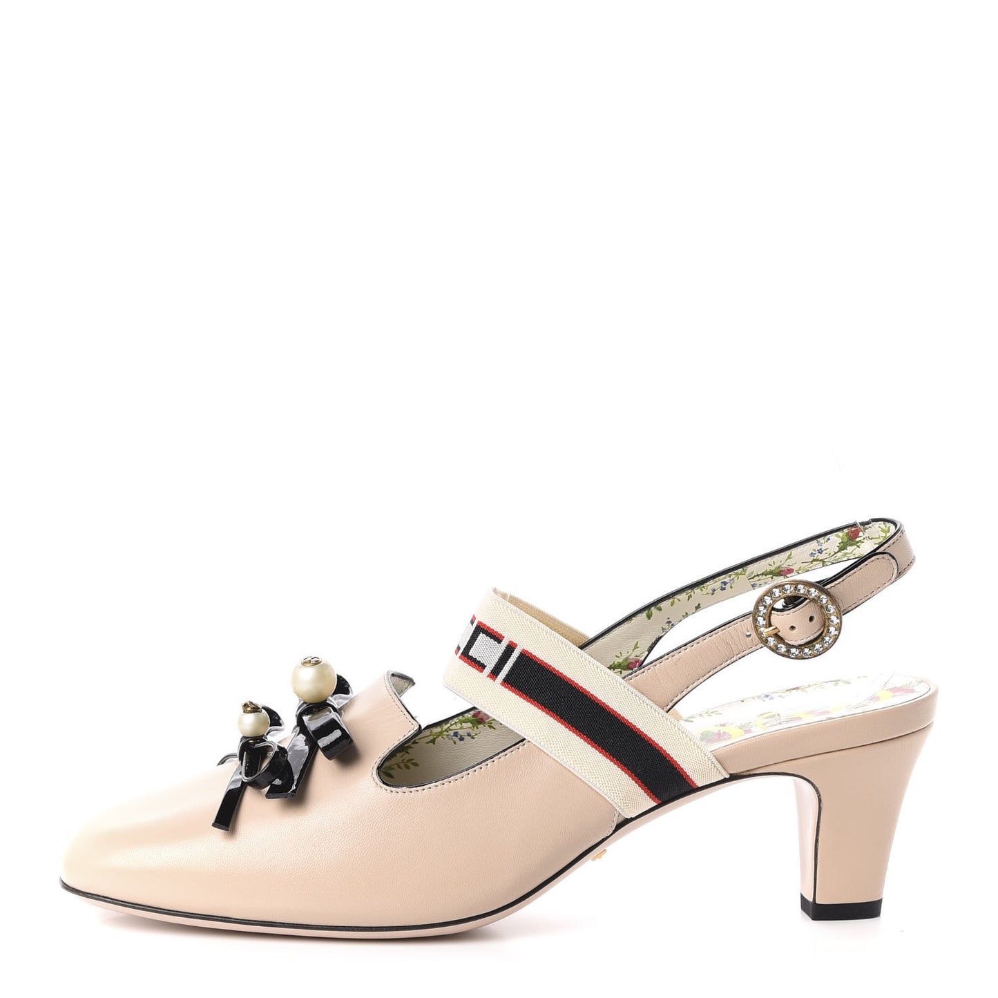 Malaga Kid Bow Ace Stripe Mid Heel Slingback Pumps 40.5 Beige