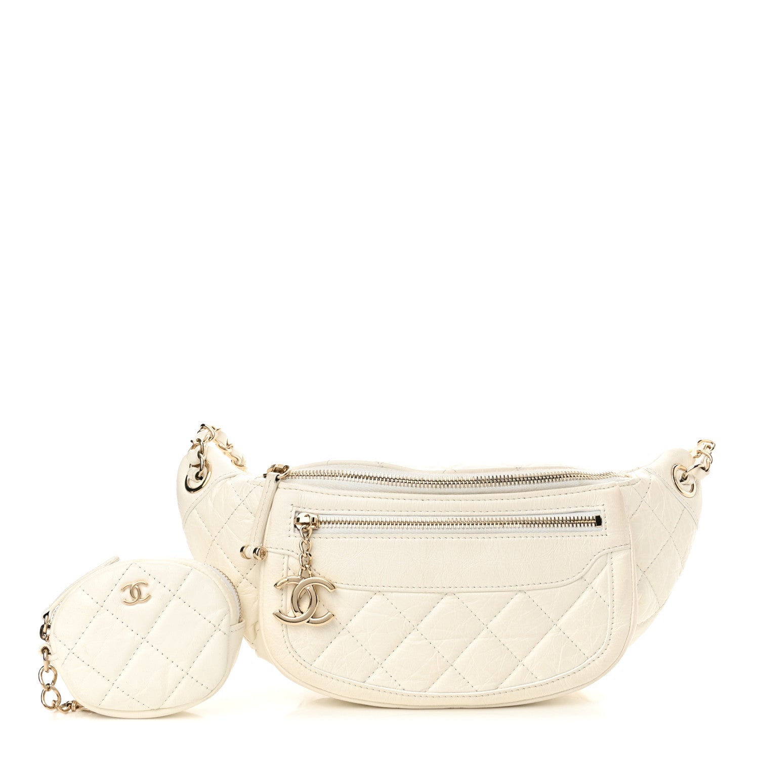 Chanel Aged Calfskin Quilted Waist Bag With Coin Purse White 3 of 14