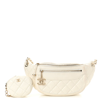 Chanel Aged Calfskin Quilted Waist Bag With Coin Purse White 3 of 14