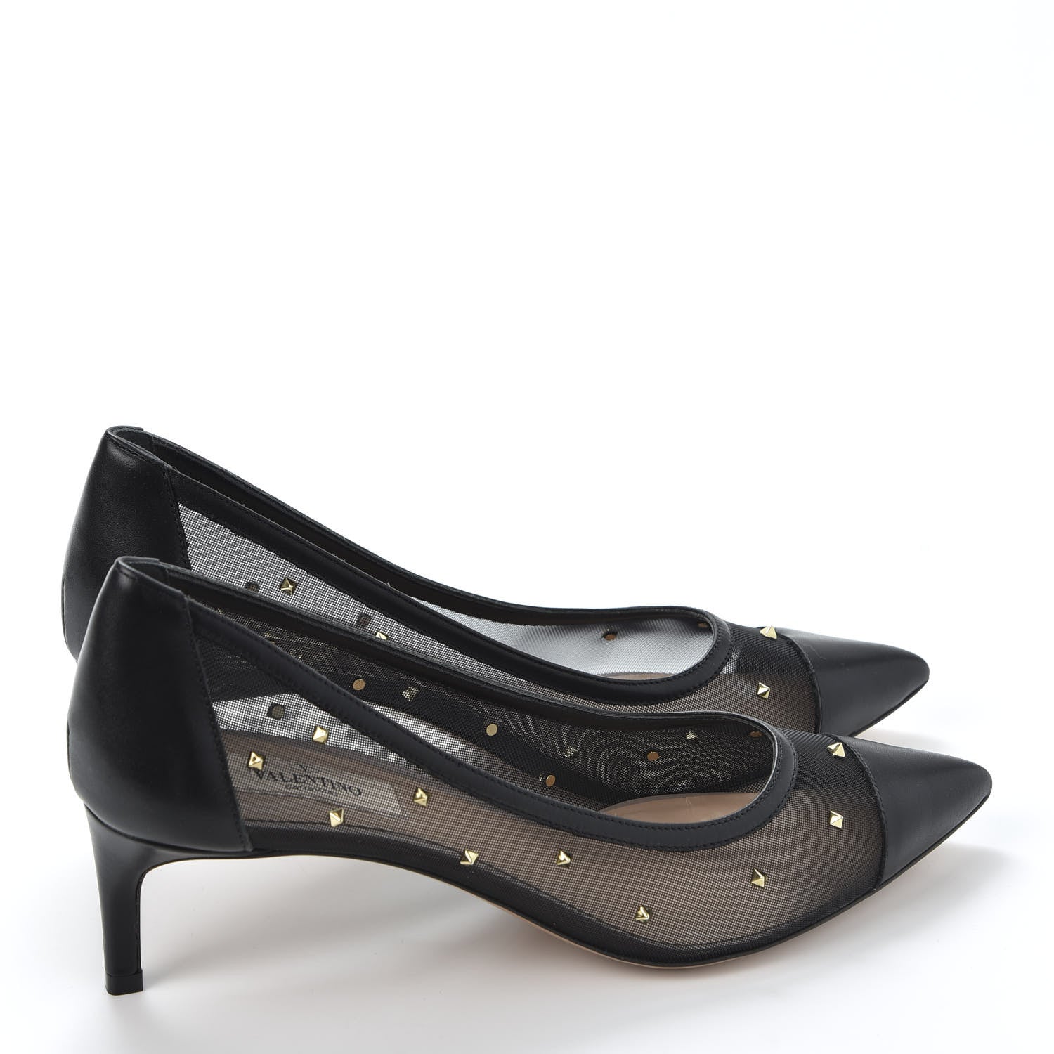 Valentino Garavani Mesh Embellished Shining Rockstud Low Heel Pumps 38.5 Black 4 of 8
