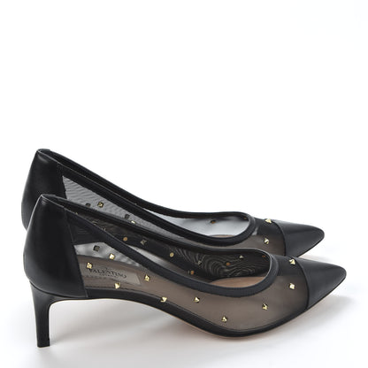 Valentino Garavani Mesh Embellished Shining Rockstud Low Heel Pumps 38.5 Black 4 of 8