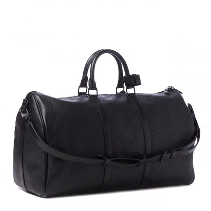 Louis Vuitton Calfskin Shadow Monogram Keepall Bandouliere 50 Black 2 of 8