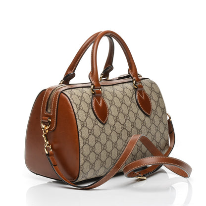 Gucci GG Supreme Monogram Cuoio Toscano Small Boston Beige Ebony Cuir 2 of 11