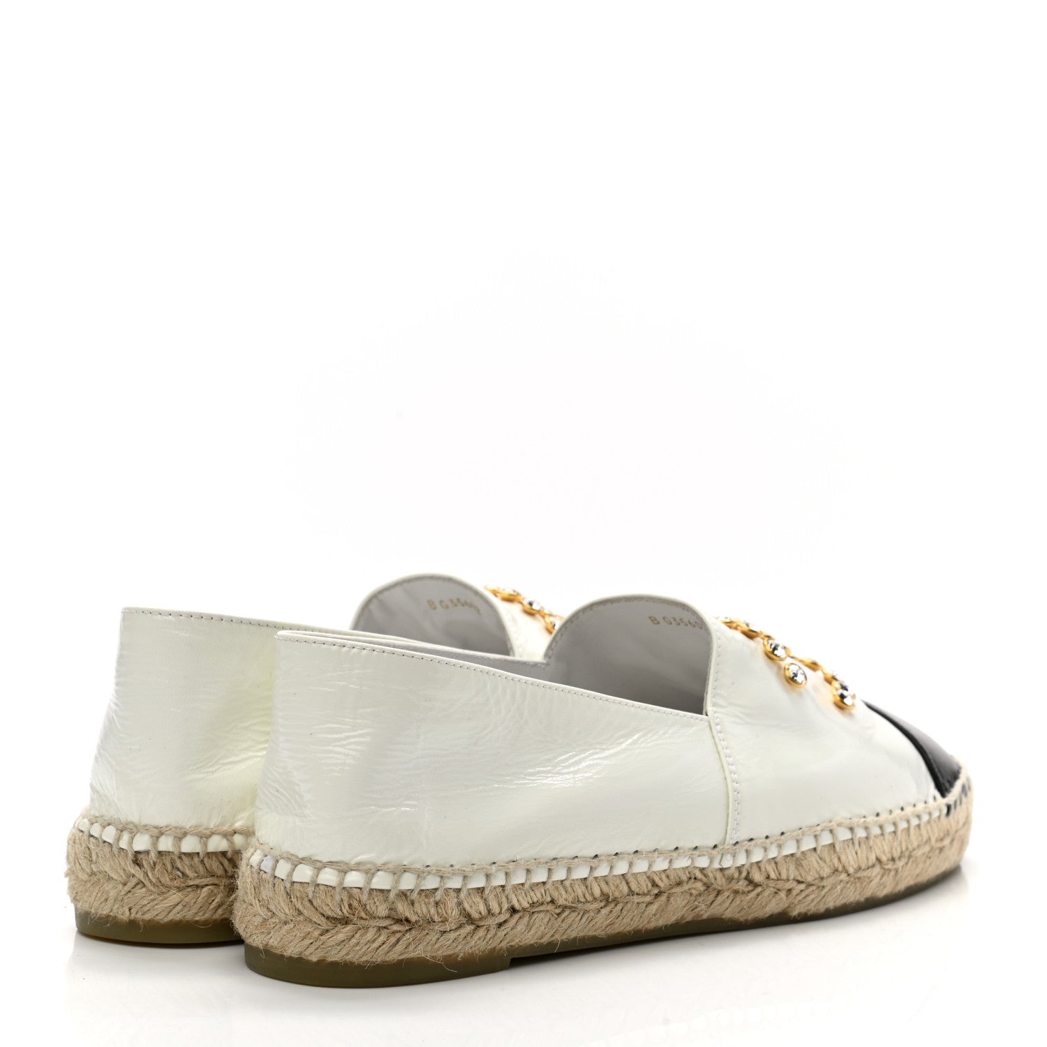 Chanel Patent Calfskin Crystal CC Espadrilles 40 White Black 4 of 9