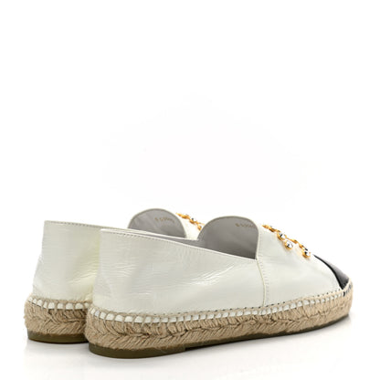 Chanel Patent Calfskin Crystal CC Espadrilles 40 White Black 4 of 9