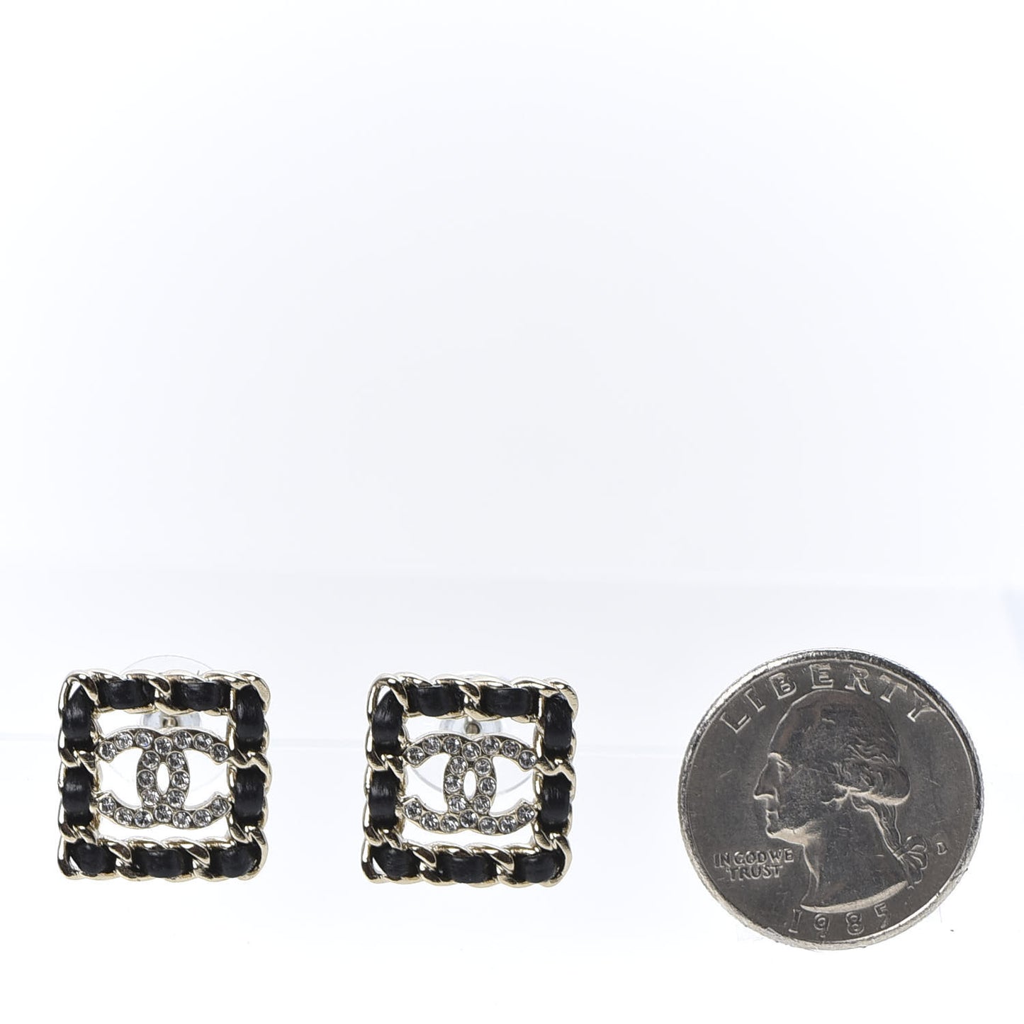 Crystal Lambskin Chain Sergeant Chanel Stud Earrings Black Gold