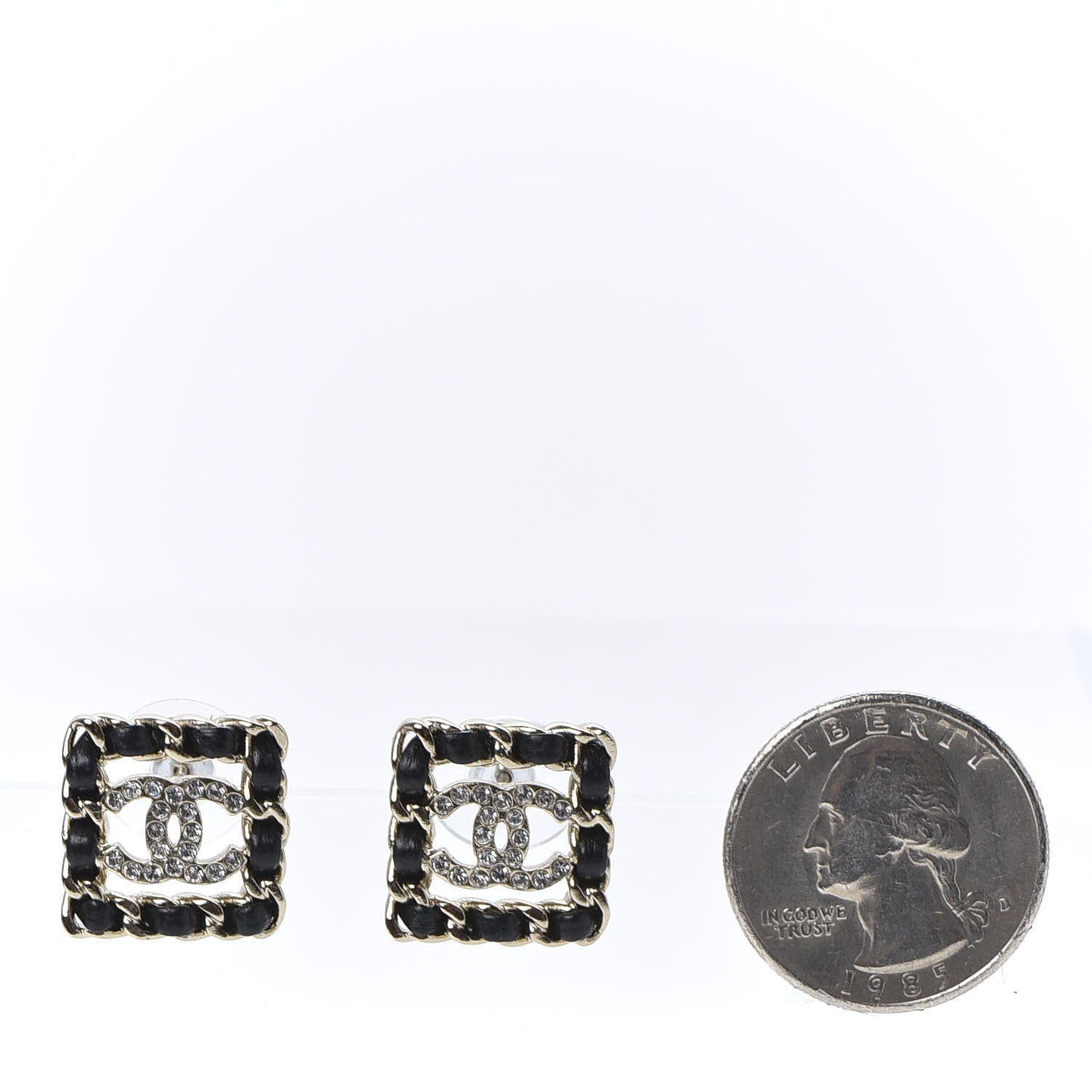 Chanel Crystal Lambskin Chain Sergeant Chanel Stud Earrings Black Gold 2 of 6