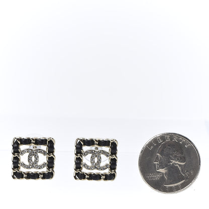 Chanel Crystal Lambskin Chain Sergeant Chanel Stud Earrings Black Gold 2 of 6